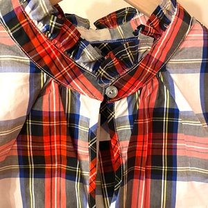 Ruffle-Neck Top In Stewart Tartan Cotton Poplin NWT Women’s Size 2 4 6 10